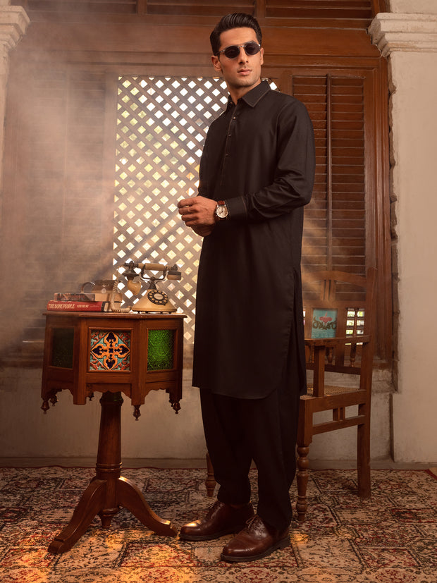 Black Blended Kameez Shalwar - ALWA-KS-404