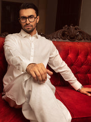 White Blended Kameez Shalwar - ALWA-KS-407