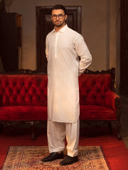 White Blended Kameez Shalwar - ALWA-KS-407