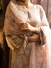 Beige Sheesha Silk Formal 3Pc Stitched - AL-3PS-LS-438