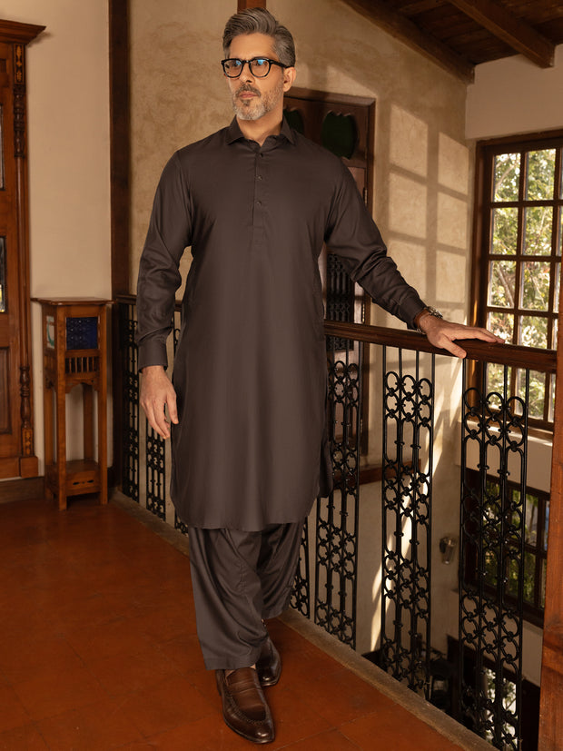 Charocal Grey Cotton Kameez Shalwar - ALWA-KS-440