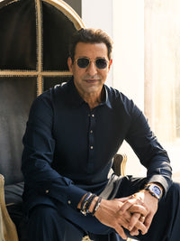 Navy Blue Cotton Kameez Shalwar - ALWA-KS-441