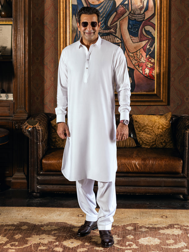 White Cotton Kameez Shalwar - ALWA-KS-442 - Almirah Online