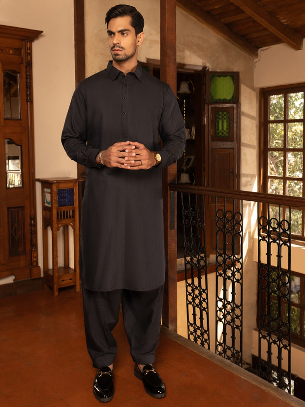 Dark Grey Blended Kameez Shalwar - ALWA-KS-474 - Almirah Online