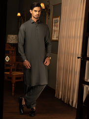 Dark Green Cotton Kameez Shalwar - ALWA-KS-443 - Almirah Online