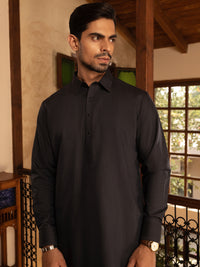 Dark Grey Blended Kameez Shalwar - ALWA-KS-474