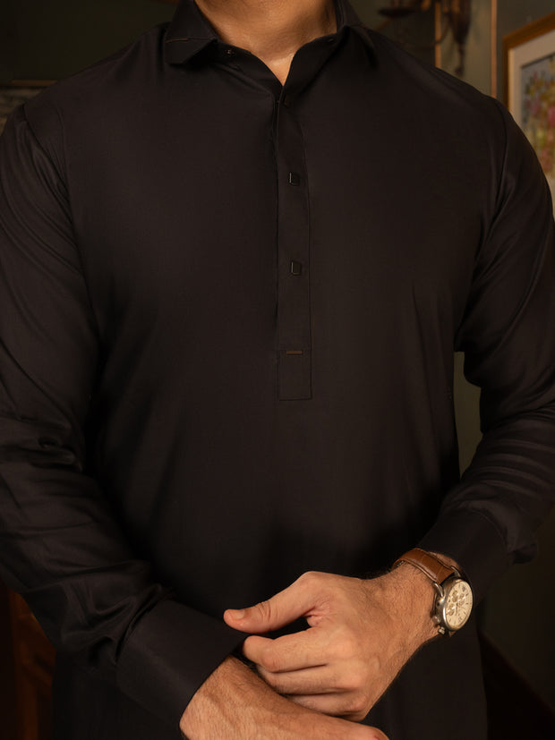 Black Cotton Kameez Shalwar - ALWA-KS-444 - Almirah Online