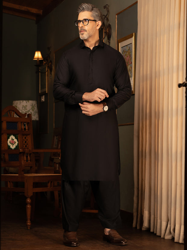 Black Cotton Kameez Shalwar - ALWA-KS-444 - Almirah Online