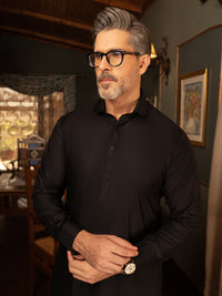 Black Cotton Kameez Shalwar - ALWA-KS-444