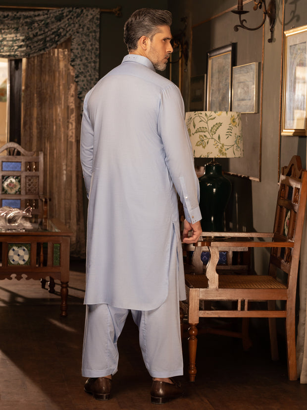 Light Blue Cotton Kameez Shalwar - ALWA-KS-446 - Almirah Online