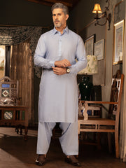 Light Blue Cotton Kameez Shalwar - ALWA-KS-446 - Almirah Online