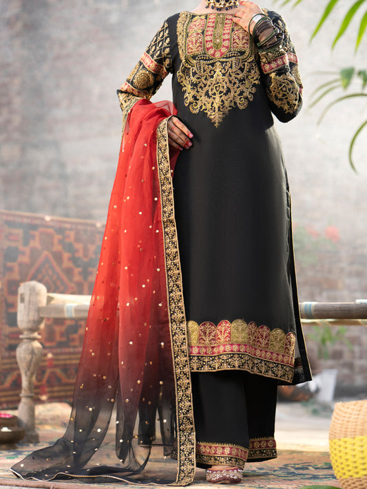 Black Khaddi Net 3Pc Formal Unstitched - AL-3PS-LS-UN-447