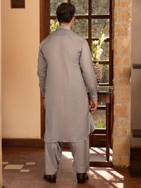 Grey Cotton Kameez Shalwar - ALWA-KS-447