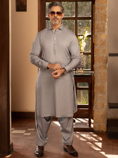 Grey Cotton Kameez Shalwar - ALWA-KS-447