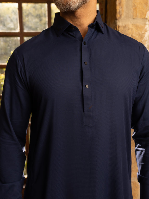 Navy Blue Blended Kameez Shalwar - ALWA-KS-448 - Almirah Online