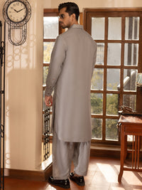 Light Grey Blended Kameez Shalwar - ALWA-KS-449