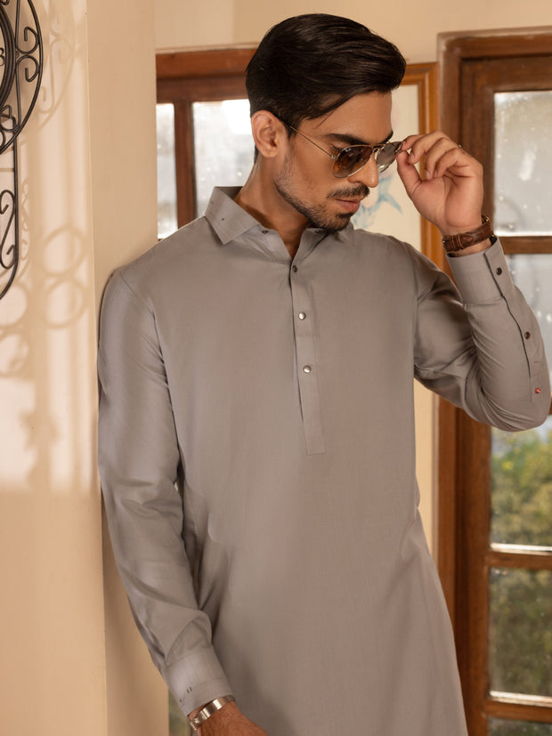 Light Grey Blended Kameez Shalwar - ALWA-KS-449 - Almirah Online