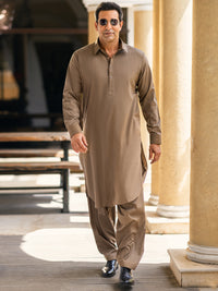 Brown Blended Kameez Shalwar - ALWA-KS-450