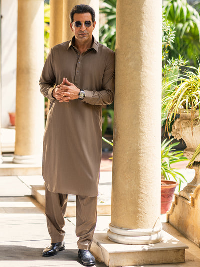 Brown Blended Kameez Shalwar - ALWA-KS-450 - Almirah Online