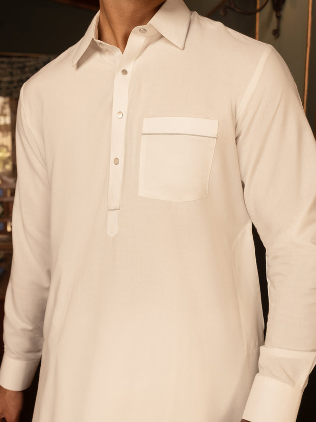 White Blended Kameez Shalwar - ALWA-KS-452 - Almirah Online