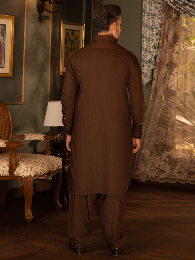 Brown Blended Kameez Shalwar - ALWA-KS-453 - Almirah Online