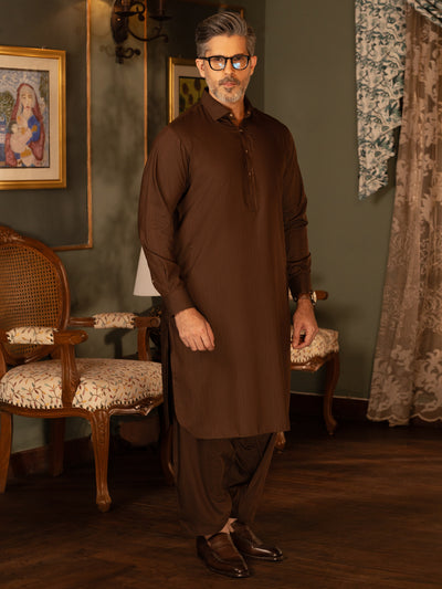 Brown Blended Kameez Shalwar - ALWA-KS-453 - Almirah Online