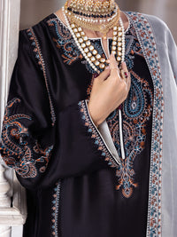 Black Sheesha Silk Formal 3Pc Stitched - AL-3PS-LS-458