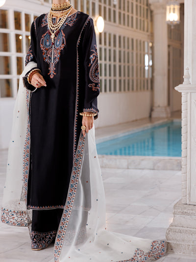 Black Sheesha Silk Formal 3 Piece Stitched - AL-3PS-LS-458