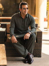 Green Blended Kameez Shalwar - ALWA-KS-459