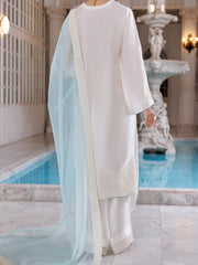 Off White Sheesha Silk Formal 3 Piece Stitched - AL-3PS-LS-459