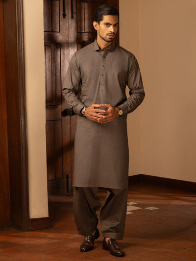 Brown Cotton Kameez Shalwar - ALWA-KS-460 - Almirah Online