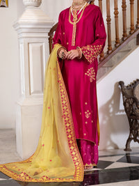 Fuchsia Sheesha Silk Formal 3Pc Stitched - AL-3PS-LS-461