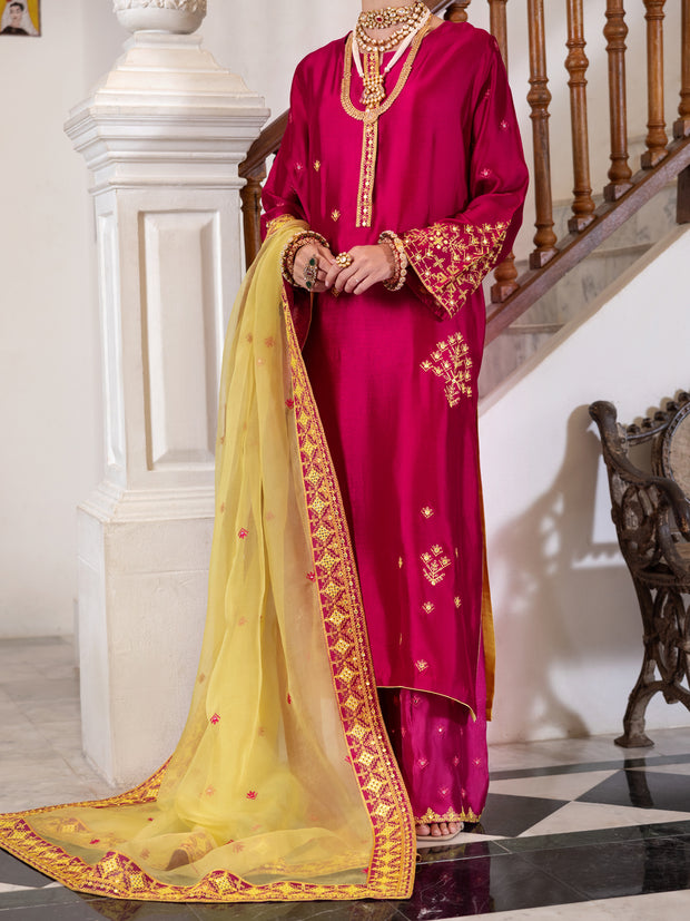 Fuchsia Sheesha Silk Formal 3 Piece Stitched - AL-3PS-LS-461