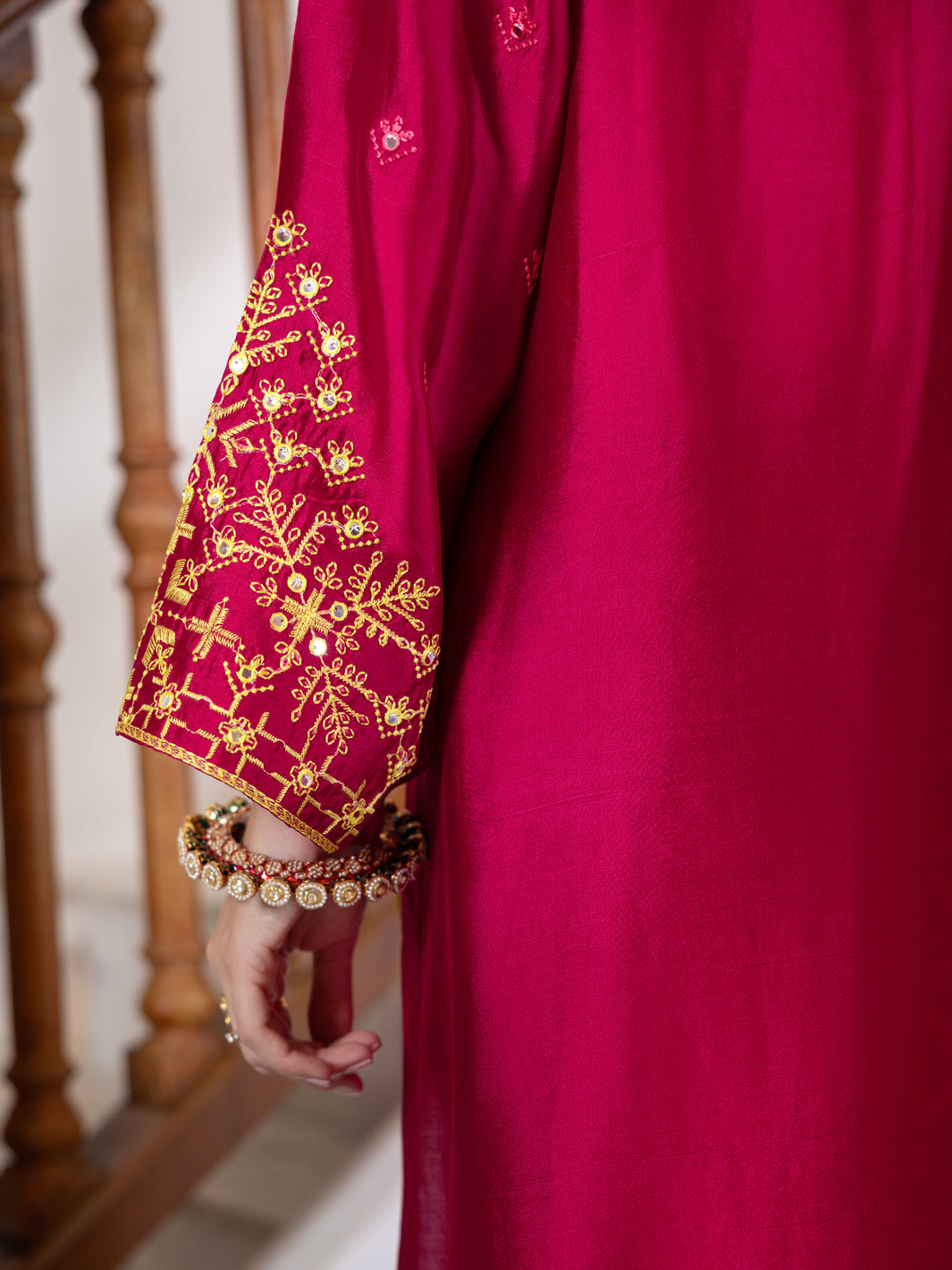 Fuchsia Sheesha Silk Formal 3Pc Stitched - AL-3PS-LS-461