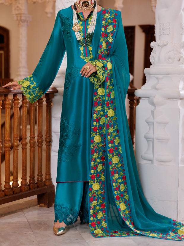 Sea Green Sheesha Silk Formal 3 Piece Stitched - AL-3PS-LS-462