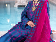 Teal Sheesha Silk Formal 3 Piece Stitched - AL-3PS-LS-463