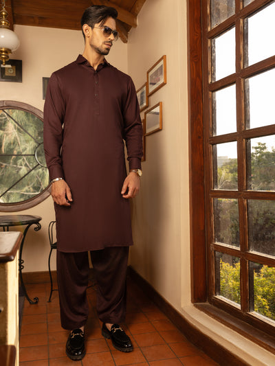 Burgundy Blended Kameez Shalwar - ALWA-KS-465 - Almirah Online