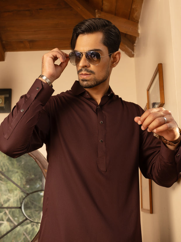 Burgundy Blended Kameez Shalwar - ALWA-KS-465 - Almirah Online