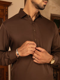 Dark Brown Blended Kameez Shalwar - ALWA-KS-466