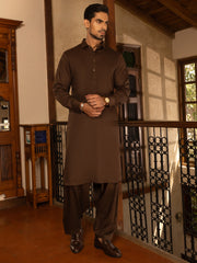 Dark Brown Blended Kameez Shalwar - ALWA-KS-466 - Almirah Online