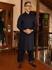 Navy Blue Blended Kameez Shalwar - ALWA-KS-467