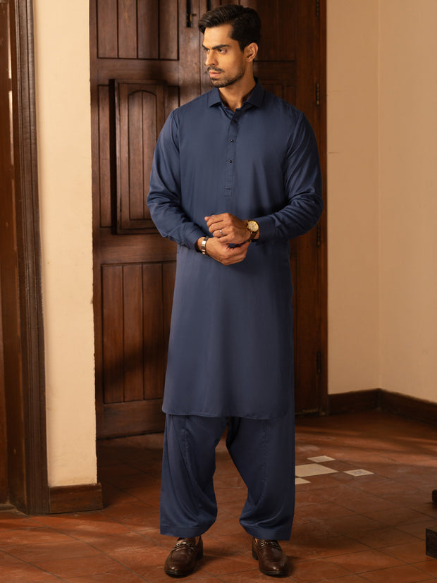 Blue Blended Kameez Shalwar - ALWA-KS-469 - Almirah Online