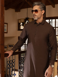 Brown Cotton Kameez Shalwar - ALWA-KS-472