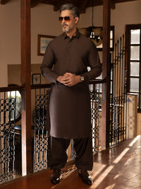 Brown Cotton Kameez Shalwar - ALWA-KS-472