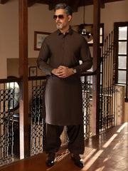 Brown Cotton Kameez Shalwar - ALWA-KS-472 - Almirah Online