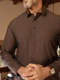 Brown Cotton Kameez Shalwar - ALWA-KS-472
