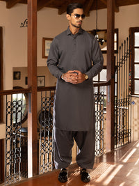 Grey Blended Kameez Shalwar - ALWA-KS-473