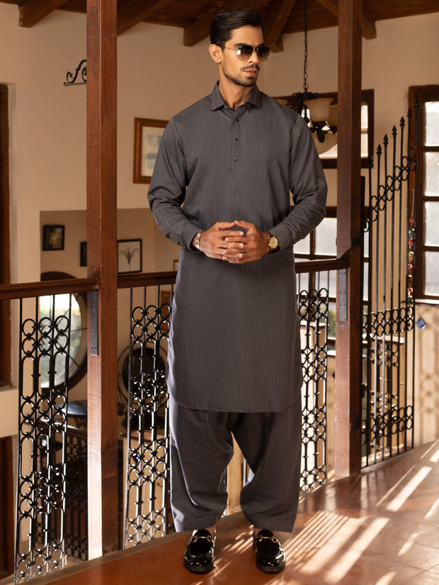 Grey Blended Kameez Shalwar - ALWA-KS-473 - Almirah Online