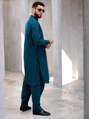 Dark Teal Cotton Kameez Shalwar - ALWA-KS-476