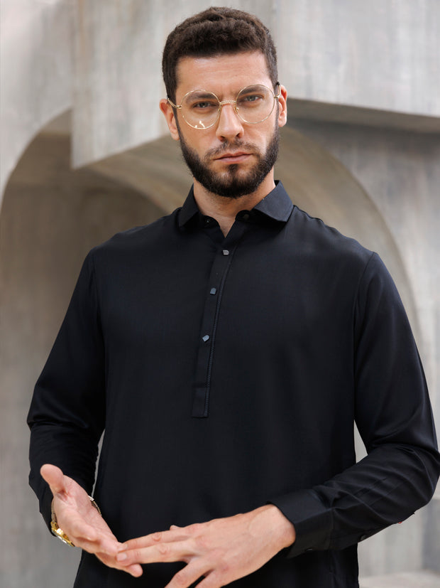 Black Blended Kameez Shalwar - ALWA-KS-477